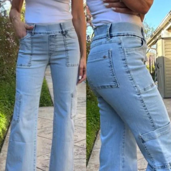 BEVY FLOG Rose denim cargo pants 24 - Picture 1 of 3